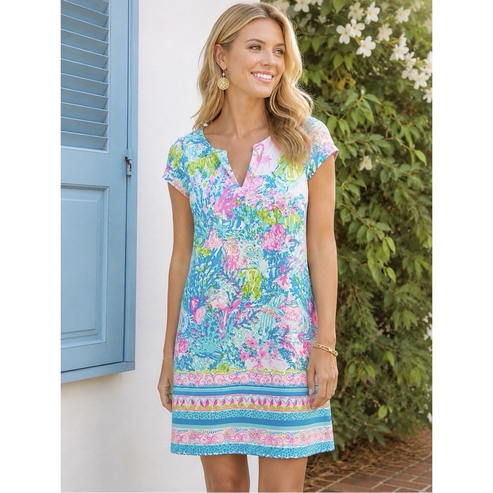 Lilly Pulitzer Sophiletta Dress Sz M Multi Fished My Wish UPF 50 Preppy Vacation